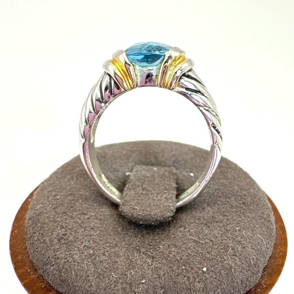 Silver Plated Two Tone Blue Crystal Cable Design Statement Ring Size 8 - Picture 2 of 11